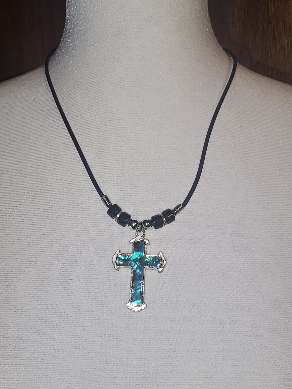 Blue-Green Cross Mood Pendant Necklace - Women's Jewelry 20 Inches